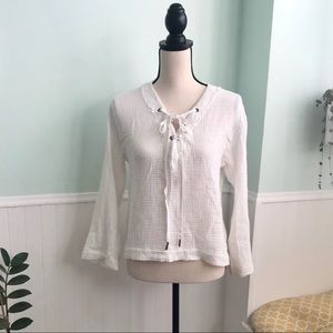 Cloth & stone white cotton tie front top S